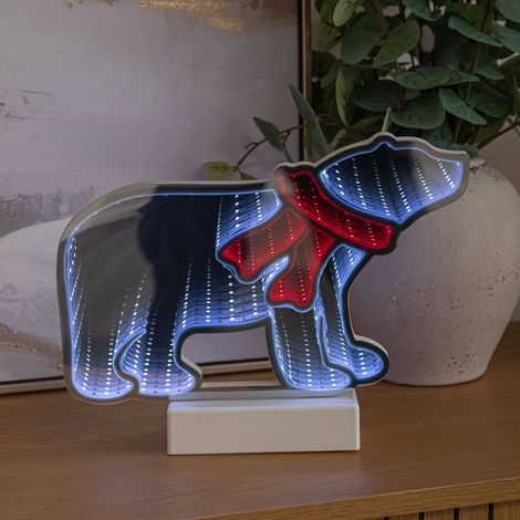 27cm Polar Bear Infinity Mirror Light Up Decoration with Red & White LEDs (1/5)