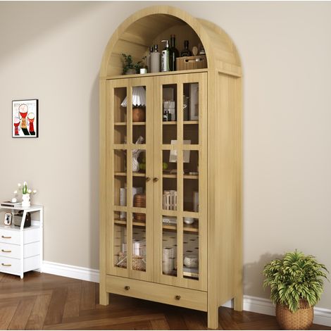 Mobile contenitore vetrina ad arco 75 x 35 x 170,5 cm in MDF con ante in acrilico naturale DESVIAE (1/5)