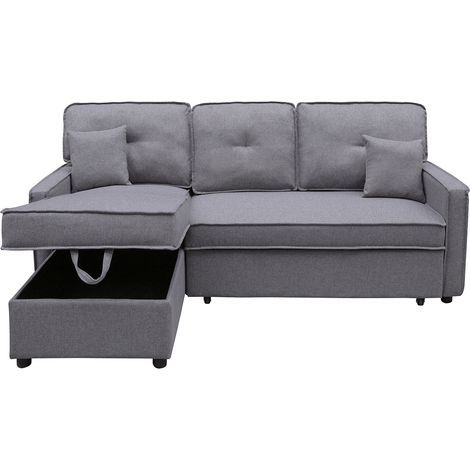 Canapé lit, canapé d'angle de salon avec accoudoirs en tissu coloris gris - Longueur 202 x profondeur 135 x hauteur 90 cm (1/5)