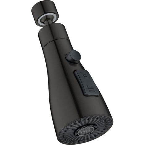 Moderne, mattschwarze Küchenarmatur mit 360° schwenkbarem Auslauf und abnehmbarem Brausekopf