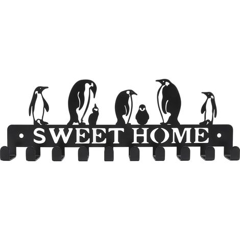 Black Metal Key Holder with 10 Sturdy Hooks for Entryway, Wall Organizer, Home Decor, Sweet House Sign (1/5)