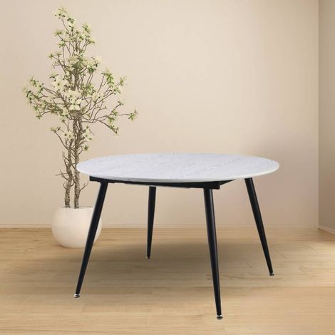 Mesa redonda extensible blanca con patas negras 120x120 cm - Cordelia (1/5)