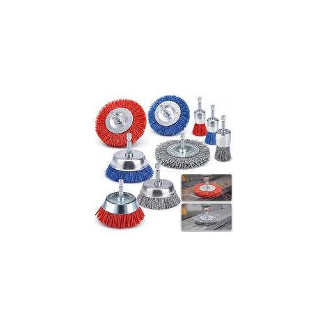 Lot de 9 brosses à pot en fil de nylon : 3 tailles de brosse en nylon pour perceuse avec tige hexagonale de 1/4" en nylon pour nettoyer et enlever la rouille (1/5)