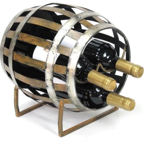 Cantinetta portabottiglie in metallo forma di barile 3 posti (1/2)