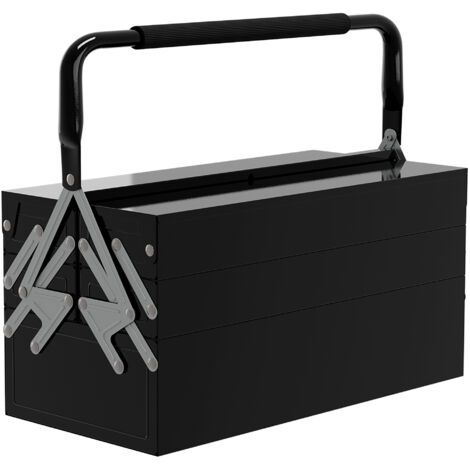 Boite à outils métallique - coffret à outils - caisse à outils 3 niveaux 5 plateaux rétractables - tôle acier noir (1/5)