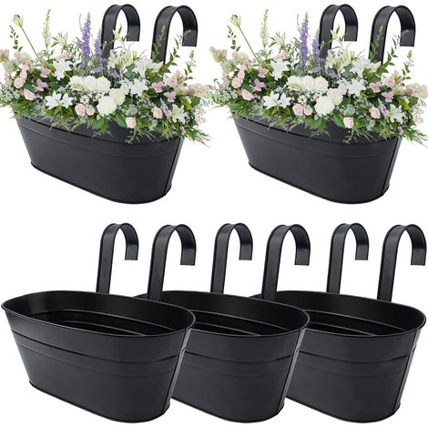 Lot de 3 grands pots de fleurs à suspendre en métal avec crochet amovible pour balcon, clôture, jardin, décoration d'intérieur (5, noir) 28,5 cm (1/5)