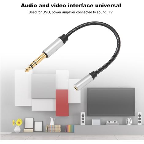 Câble de prolongation audio 6,5 mm mâle vers 3,5 mm femelle en alliage d'aluminium, cordon d'extension pour casque 0,15 m (1/5)