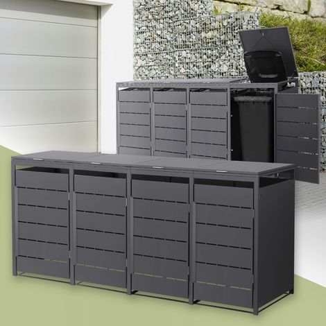 ML-Design 4x Cobertizos para Ocultar Cubos de Basura 240L Antracita 260x80x120cm Caseta de Acero para Jardín Exterior Contenedor Resistente Caja con Tapa Abatible y Puerta Resistente a la Intemperie (1/5)