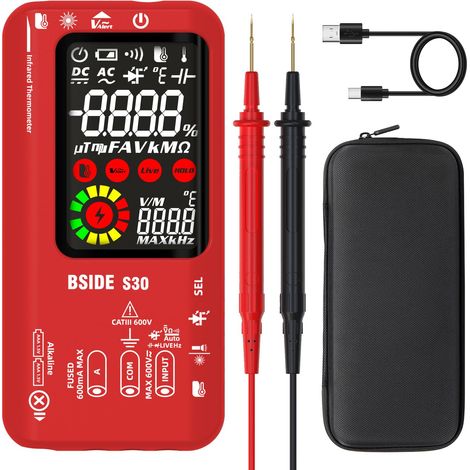 BSIDE Multimètre Numérique Automatique Thermomètre IR Testeur Diode LED Haute Tension 9999 Comptes LCD Couleur Testeur Électrique Multifonction de Tension Courant à Grand Vitesse/Double Alimentation (1/5)