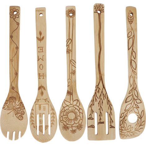 de 5 ustensiles de cuisine en bambou comprenant une pelle
