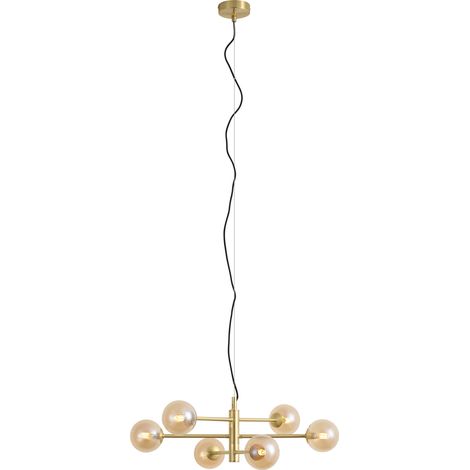 QAZQA Art Deco hanglamp messing met amber glas 6-lichts - Ryan (1/5)