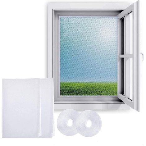 2pack Mosquito Net Window 150 x 200cm, Mesh Mosquito Net Fiberglass Canvas Mosquito Netting Insect Screen Adhesive Tape Hoop Sticker Fly Fly Bug Mosquito Protector, White (1/5)
