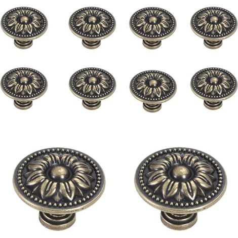 10 pièces Boutons de Meuble Vintage, Ø32mm Rond Bouton de Tiroir Rétro, Poignée de Porte avec Vis pour Cuisine, Salle de Bain, Armoire, Commode - Couleur Bronze Laiton Antique (1/5)