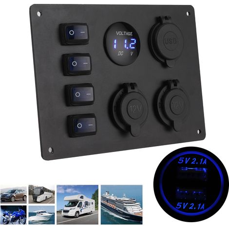 Auto, Boot, Yacht: 4-teiliges wasserdichtes Bedienfeld mit Schalter und USB-Ladegerät + 12-V-Steckdose (1/5)