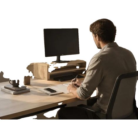 Soporte para monitor, altura regulable, organizador de escritorio de madera, color marrón. (1/2)