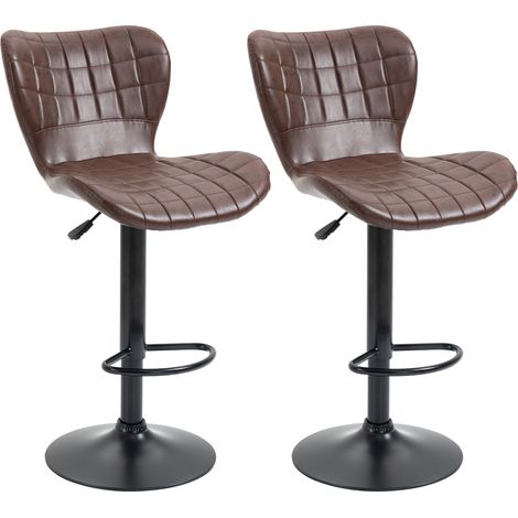 Bar Stools Set of 2 Adjustable Height Swivel Bar Chairs in PU Lear with Backrest & Footrest, Brown (1/5)