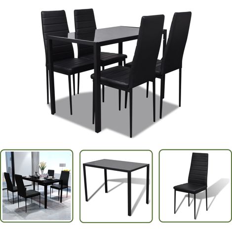 Kunstleder Stühle - vidaXL Essgruppe Tisch Stühle 5-tlg. Kunstleder Schwarz - Esszimmermöbel (1/5)
