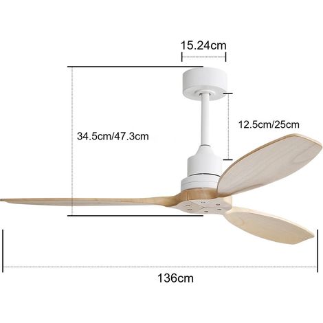 Ventilateur de plafond à pales en bois massif 132 cm – Moteur CC ultra-silencieux – Télécommande incluse – Pour espaces intérieurs et extérieurs