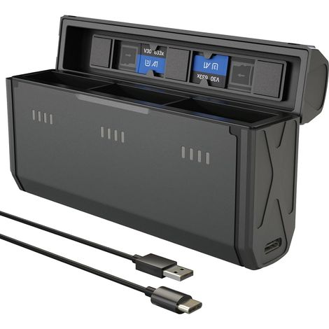 Enduro-Akkuladegerät für GoPro Hero 13 Black, Taschenladegerät mit intelligenter Betriebsanzeige und seitlichem Ladeanschluss, Schnellladegehäuse mit drei Steckplätzen, kompatibel mit Go Pro 13-Akkuzu (1/5)