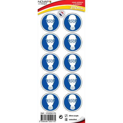 Planche 10 Pictogrammes Ø 40mm - Obligation de Porter un Casque et un Masque de Protection - 4250175