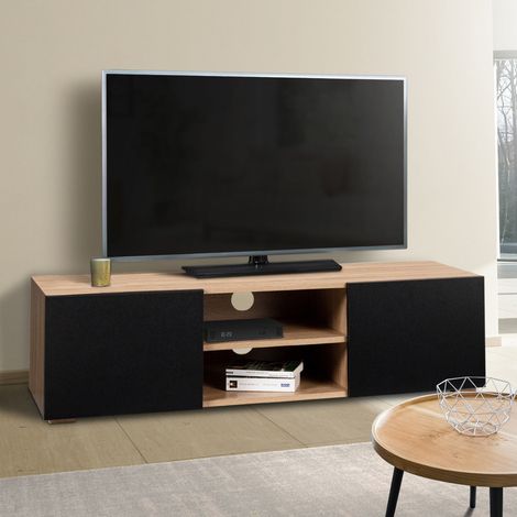 Mueble de TV ELI de haya con puertas negras 113 cm