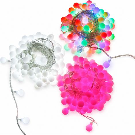 Guirlande LED Boules Blanches, 100 LED, Branchement Secteur avec Connecteur de Fin, Étanche Décoration (1/5)