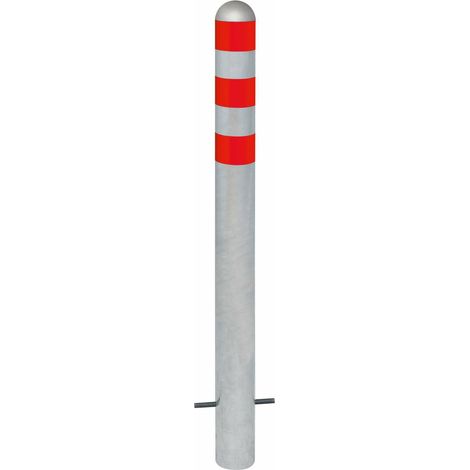 MORAVIA Schutzpoller CITY Stahl feuerverzinkt H 1.200 mm Alu-Kappe rote Reflexringe (1/2)