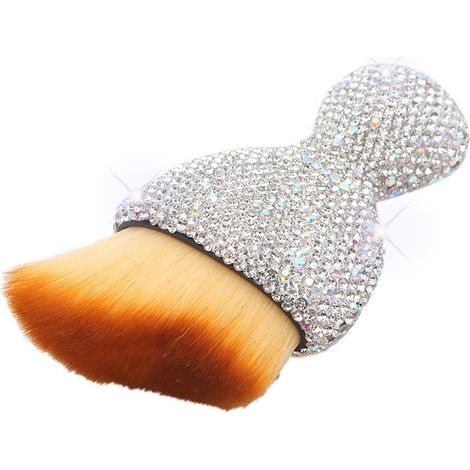 Sollbry Cepillo para polvo de interior de coche con brillantes diamantes de imitación, cepillo para detalles de coche, cepillo de limpieza de cerdas suaves, accesorios para coche (blanco) (1/5)