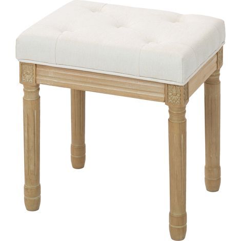 Tabouret/pouf de salon, assise rembourrée en lin, pieds en hévéa, 42 x 32 x 46,5 cm 1 cm, beige (1/5)