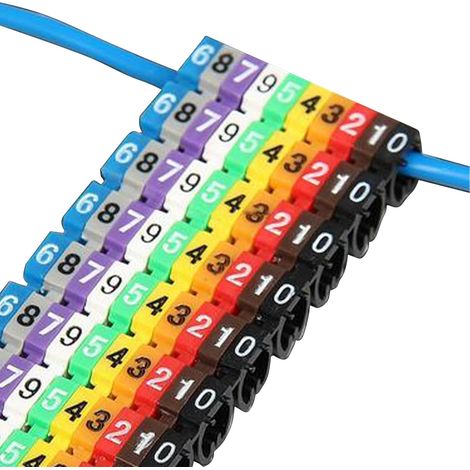 Lot de 200 clips de marquage de câbles avec numéros 0 à 9, tube câbles à code de numérique en 10 couleurs, marqueur de câble coloré 2,5mm² clips en forme de C pour diamètres 3-4mm (1/5)