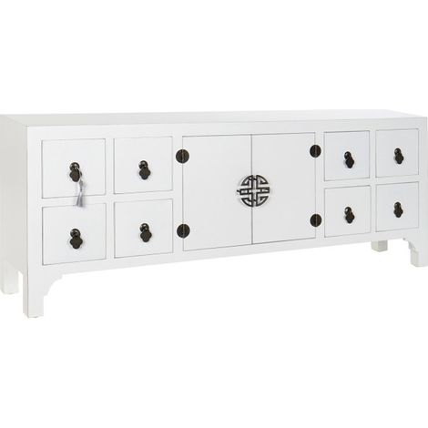 Meuble de télévision en bois blanc style oriental - 130x24x51cm (1/5)