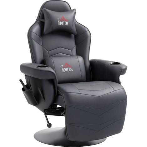 Gaming-Stuhl mit Massagefunktion, verstellbarer Rückenlehne und Fußstütze, Stahlrahmen, schwarzem Kunstleder, Belastbarkeit bis 120 kg