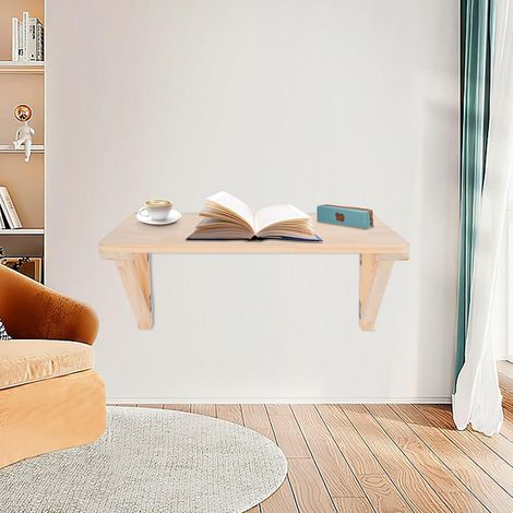 Table pliante murale en pin - 60 x 40 cm - Pliable et peu encombrante - Pour bureau à domicile, cuisine, balcon - Avec accessoires de montage (1/5)