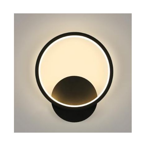 Applique Murale Ronde 12W 3000K Noir Ø20cm Salon Chambre Couloir (1/5)