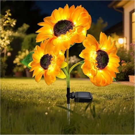 Iluminación exterior con energía solar (estacas para el suelo)，Lámpara solar LED mejorada con 3 girasoles，patio y terraza (1 juego de 3 flores) (1/4)