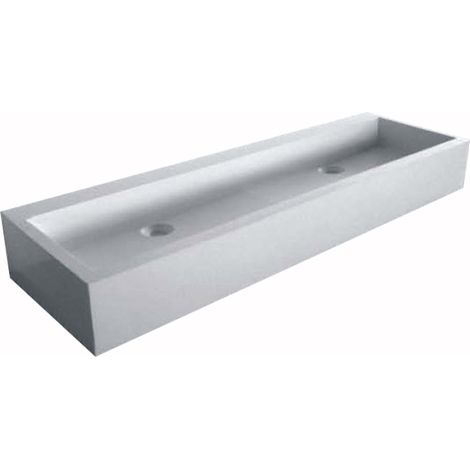 Vasque à poser rectangulaire 120 x 42 x 13 cm – Résine minérale blanche mate – Finition douce au toucher – Plage de robinetterie non percée – Ambra (1/5)