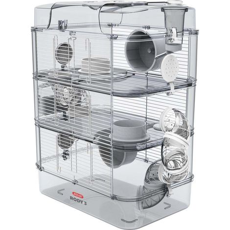 Zolux – Cage pour rongeur 3 étages – Habitat évolutif pour hamster, souris, gerbille – Dimensions L 41 x p 27 x h 53 cm – Parois transparentes