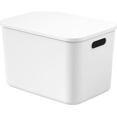 Lot de 6 boîtes de rangement empilables en plastique avec couvercle, pour étagère, cuisine, chambre à coucher, armoire, salle de bain (blanc) (1/5)