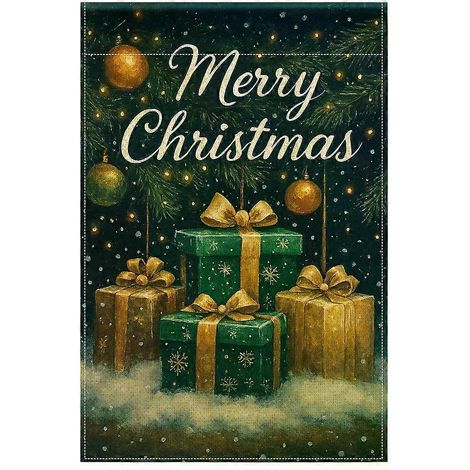 Coffret cadeau de Noël, branche de pin, drapeau de bienvenue pour jardin, décoration extérieure (mât non inclus). (1/5)