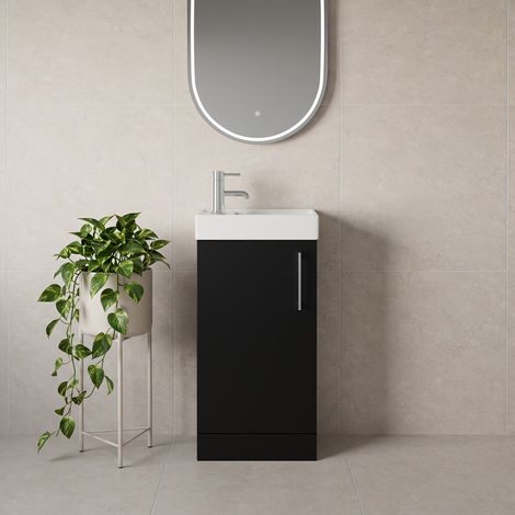 Napoli Cube Matt Black 400mm Single Door Vanity Unit with Align Basin - 400mm - Chrome 160mm Handle