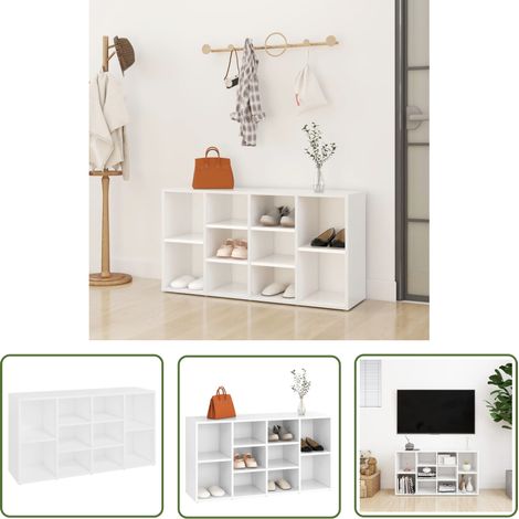 The Living Store Banc à chaussures Blanc 103x30x54,5 cm Bois d’ingénierie - Meuble Rangement Chaussures - Banc Chaussure Blanc - Rangements Intérieur - Organiseur Chaussures - Stockage Chaussures (1/5)