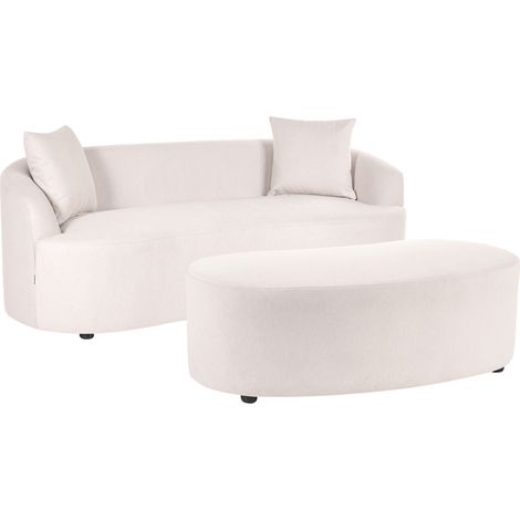 Sofá 2 plazas con otomana de tela con forma de alubia tapicería de tela beige claro Amal (1/5)