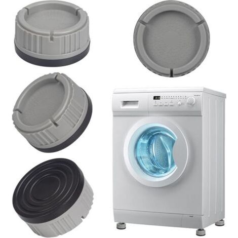 Patin Machine a Laver, 4 Pièces Universel Tapis Amortisseurs Lave Linge Socle Anti-Dérapants Pied Drainage Antirouille Support Antivibration pour Séchoir, Frigo (Gris) (1/4)