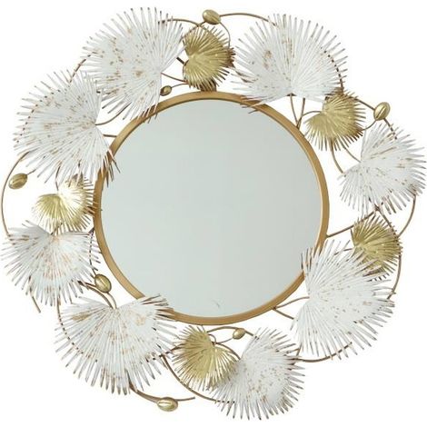 Miroir élégant aux feuilles dorées pour déco chic - Or éclatant et feuillage blanc décoratif
