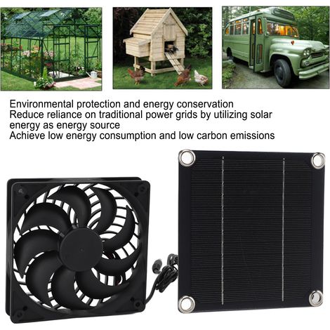 Kit de ventilación solar con panel fotovoltaico monocristalino de 5W/5V y ventilador extractor: kit completo para una fácil instalación.