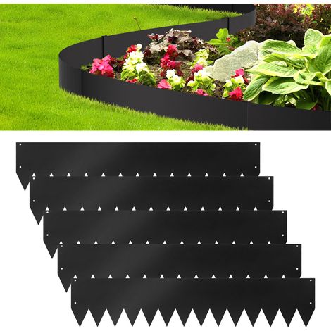Randaco Rasenkante mit Spitzen Metall 100 x 20 cm 35m Beeteinfassung Mähkante Verzinkt Wegbegrenzung Beetumrandung Palisade inkl. Handschuhe schwarz