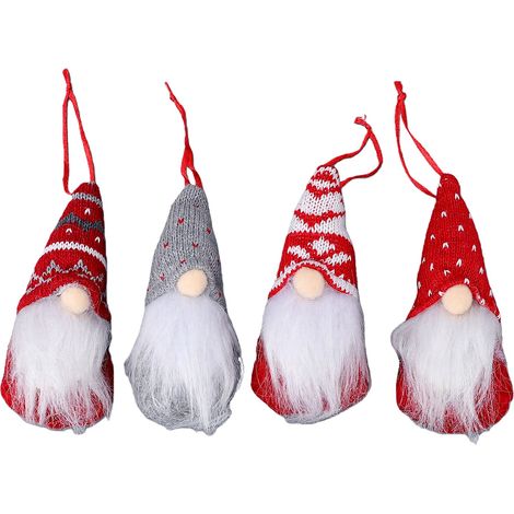 Pendentif Gnome de noël, ornements nordiques avec chapeau tricoté, décor suspendu pour fenêtre d'arbre, cheminée E + F + G + H, 4 paquets (1/5)