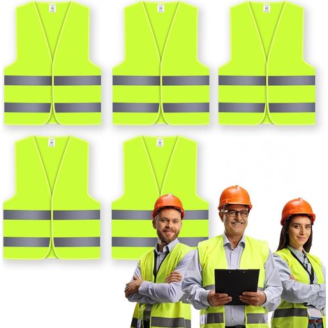 5-teilige Sicherheitsweste, gelbe Warnweste mit hoher Sichtbarkeit, Sicherheitswesten für Unisex, reflektierende Sicherheitsweste für Autos nach ISO 20471, für Fahrer und Arbeiter (1/5)
