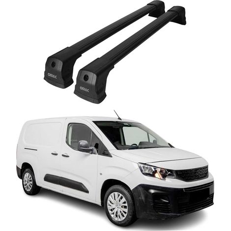 OMAC Barres de toit compatibles avec Peugeot Partner mk3 2018-2026 – 2 barres – Antivol inclus – Aluminium Noir (1/4)