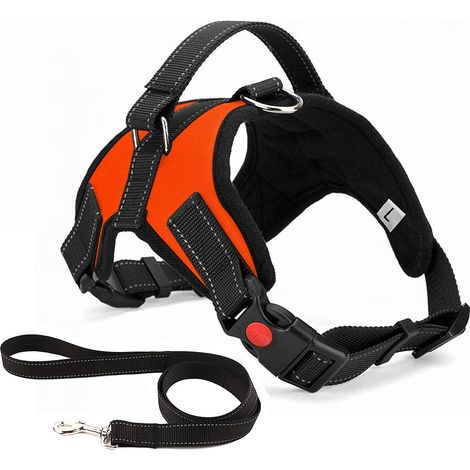 Zugfreies Hundegeschirr, verstellbar und atmungsaktiv, inklusive Leine, für kleine, mittlere und große Hunde, ideal für Training und Spaziergänge (XS, Orange) (1/5)